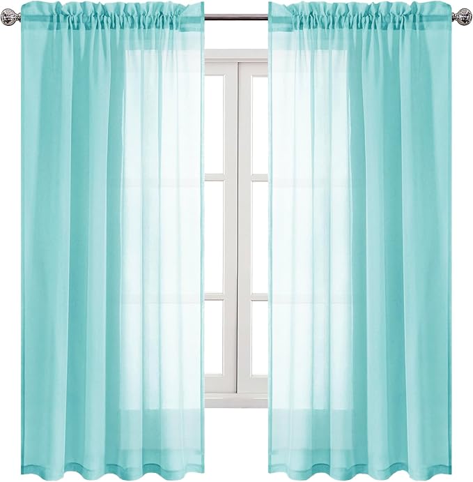 DWCN Aqua Sheer Curtains Semi Transparent Voile Rod Pocket Curtains by DWCN