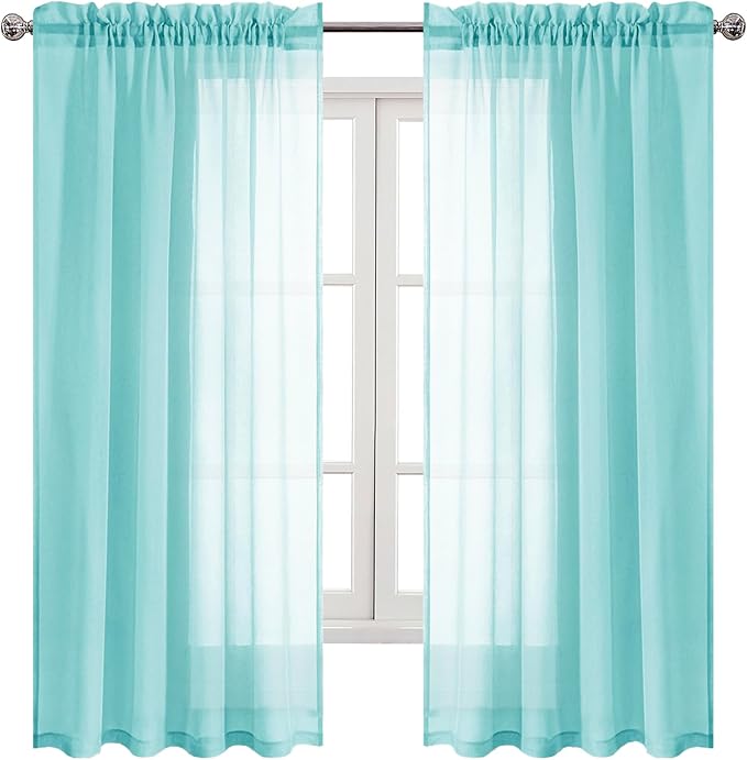 DWCN Aqua Sheer Curtains Semi Transparent Voile Rod Pocket Curtains by DWCN