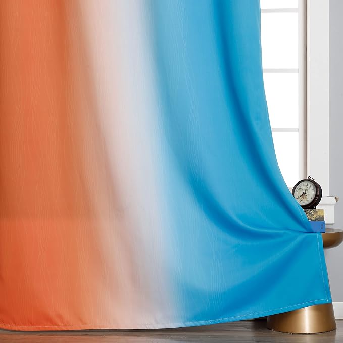 Ombre Orange and Blue Blackout Curtains 54 Inch Length 2 panels, Full Room - Image 6