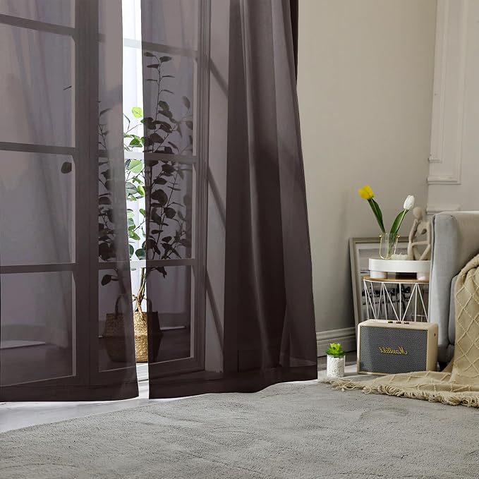 Lecloud Chocolate Sheer Curtains 78 Inches Long 2 Panels, Light Filtering Voile - Image 2