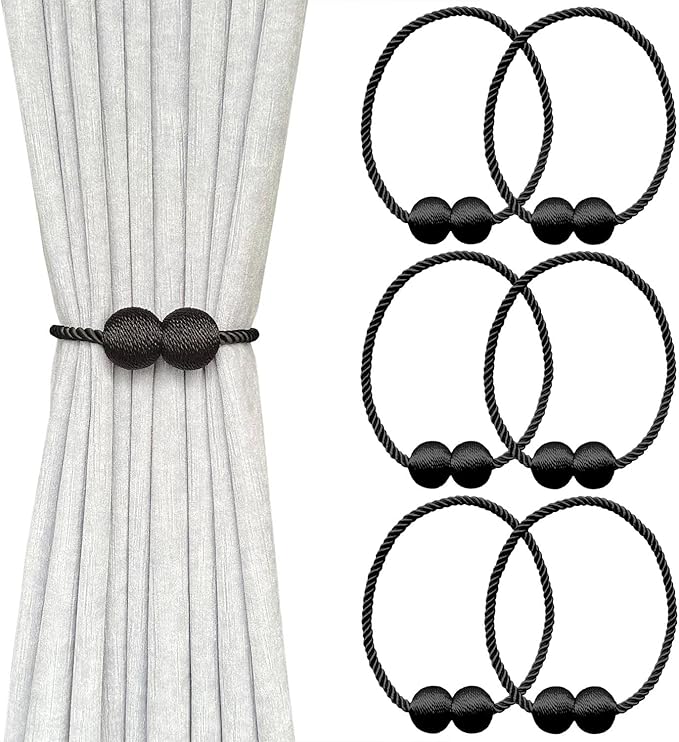 Melaluxe 6 Pack Magnetic Curtain Tiebacks, Decorative Curtain Holdbacks by Melaluxe