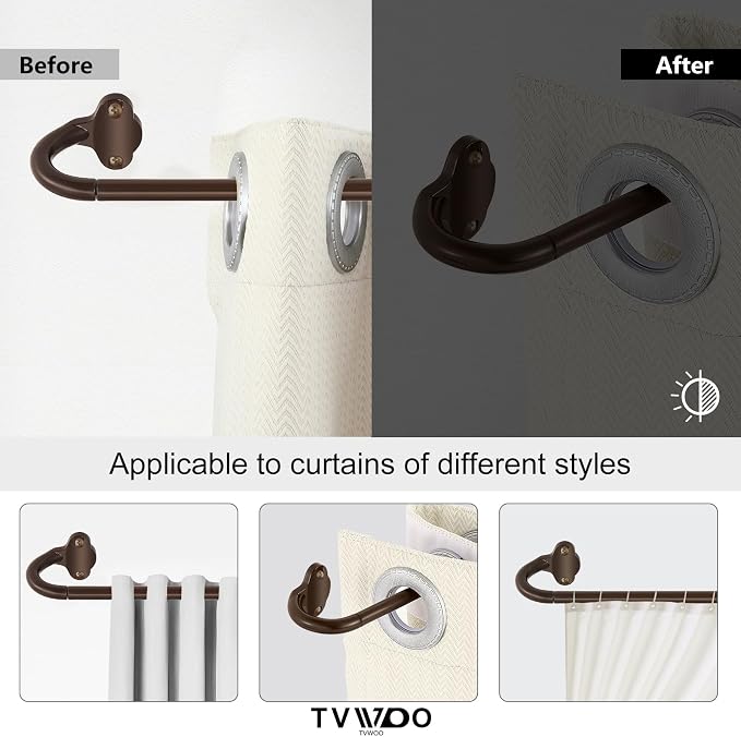 TVWOO Bronze Wrap Around Curtain Rods:5/8 Inch Blackout Adjustable Window - Image 9
