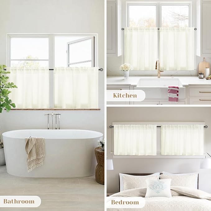 HOMEIDEAS Non-See-Through Ivory Privacy Sheer Kitchen Curtains, 30 X 24 Inches - Image 8