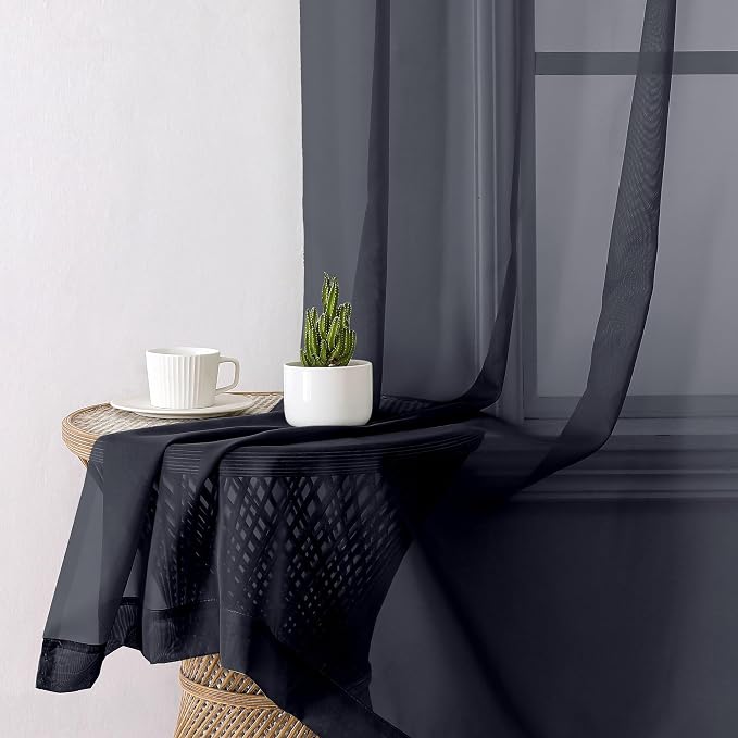 Lecloud Black Sheer Curtains 78 Inches Long 2 Panels Set, Privacy Voile Light - Image 7