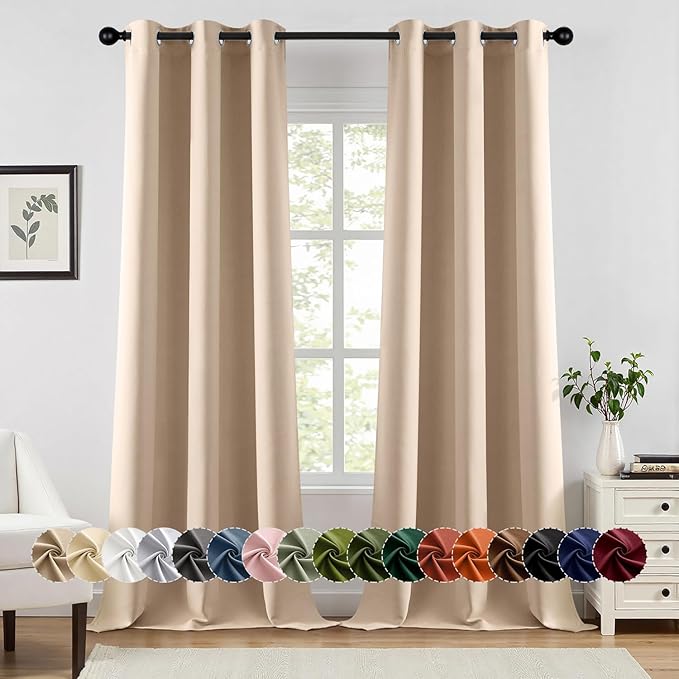 MIULEE Beige Blackout Curtains for Bedroom Living Room 96 Inches Long 2 Panels by MIULEE