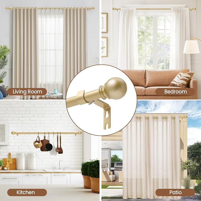 Gold Curtain Rod for Windows 30 to 60 Inch, 5/8 Inch Diameter Adjustable - Image 7