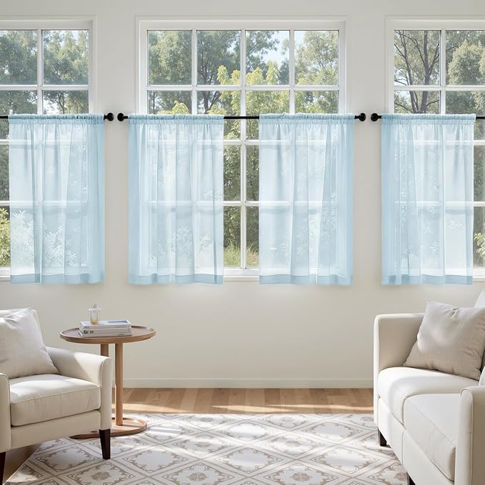 MIULEE Sky Blue Sheer Curtains 63 Inches Long, 4 Panels Set, Light Filtering - Image 4