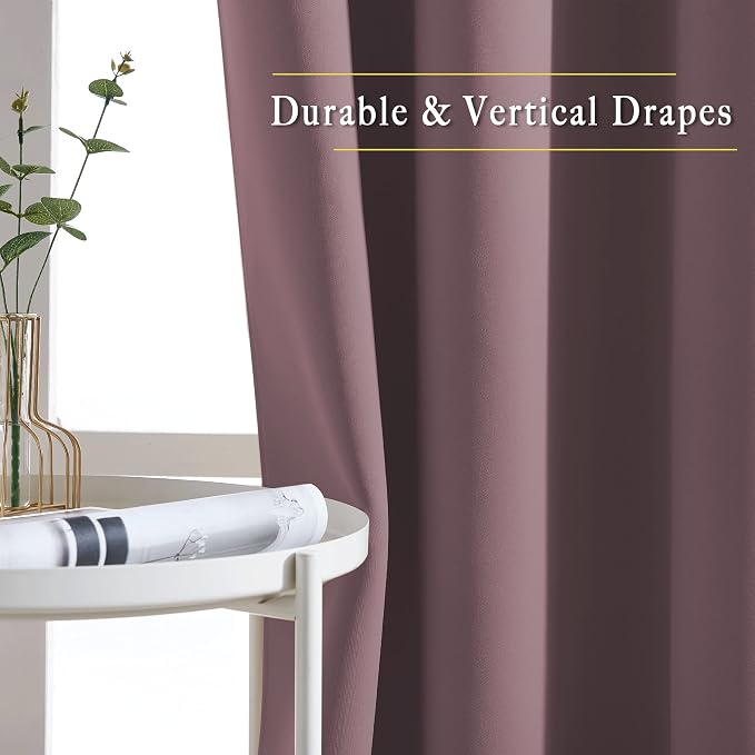 NICETOWN Dry Rose Bedroom Curtains 63 inch Length 2 Panels Set, Solid Thermal - Image 5