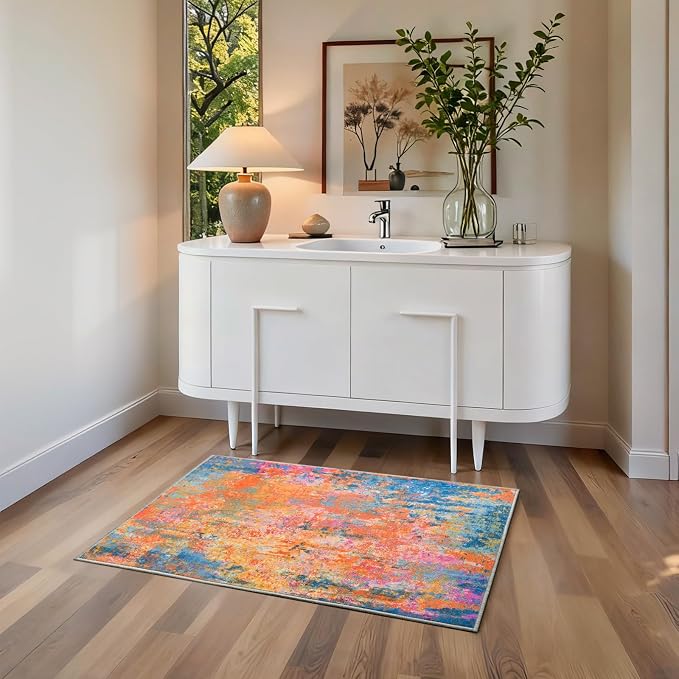Entrance Rugs Indoor 2x3 Colorful Entry Rug Washable Abstract Rainbow Small - Image 3