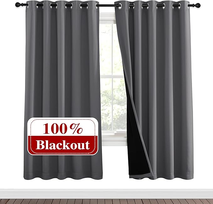 NICETOWN Grey Full Shade Curtain Panels, Pair of Energy Smart & Noise Blocking by NICETOWN