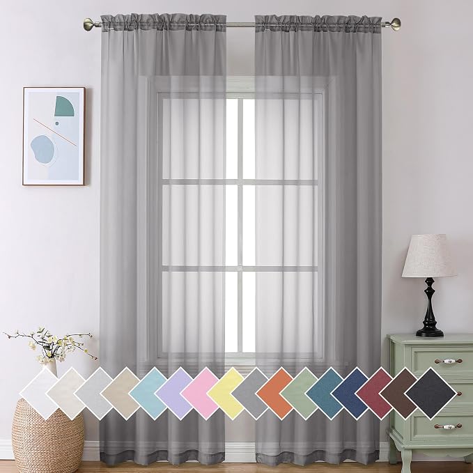 Aiyufeng 2 Pack: Basic Grey Sheer Curtain Drapes by Aiyufeng