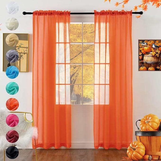 youleyar Solid Sheer Rod Pocket Curtain Voile Draperies 2 Panels White Beige by Youleyar