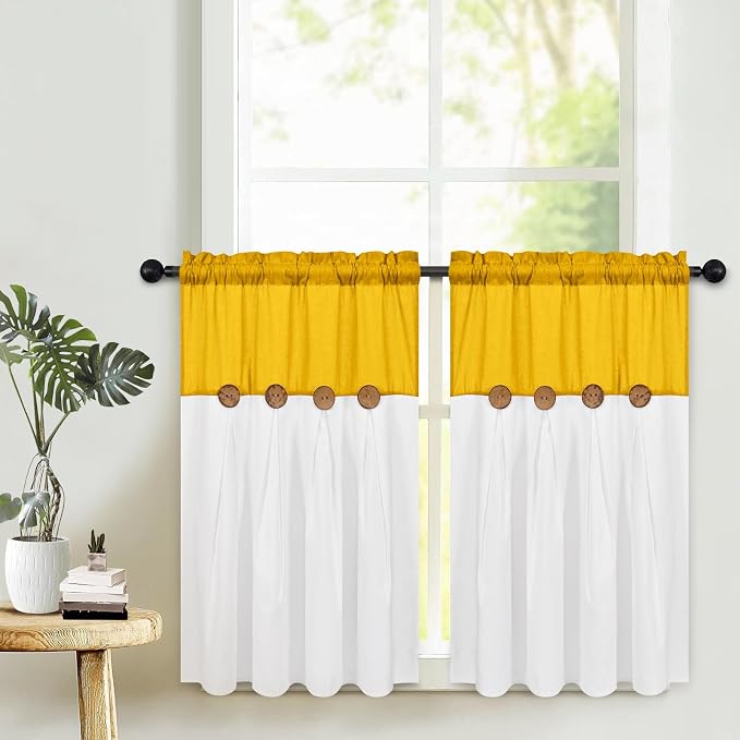 FRAMICS Farmhosue Kitchen Curtains 36 Inch Length, Rustic Cotton Linen Tier by FRAMICS