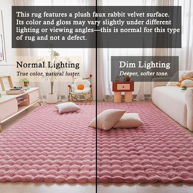 Pink Rabbit Plush Rug 8'x10', Fluffy Faux Fur Shaggy Area Rug - Image 3