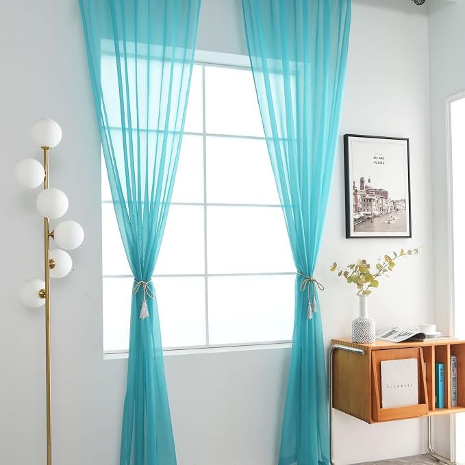 SpaceDresser Sheer Voile Window Treatment Rod Pocket Curtain Panels - Image 2