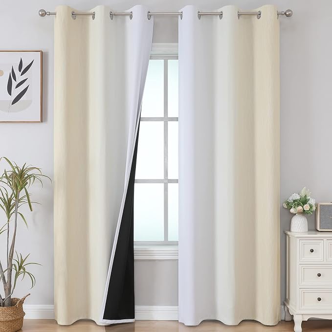 Estelar Textiler Beige and Greyish White Blackout Curtains by ESTELARTEXTILER