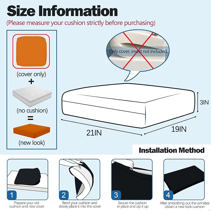 Sqodok Patio Cushion Cover 21x19 inch, Outdoor Seat Cushion Slip Cover - Image 2
