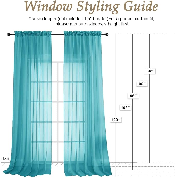 OVZME Turquoise Sheer Curtains 84 Inches Long 2 Panels Set, Light Filtering - Image 7