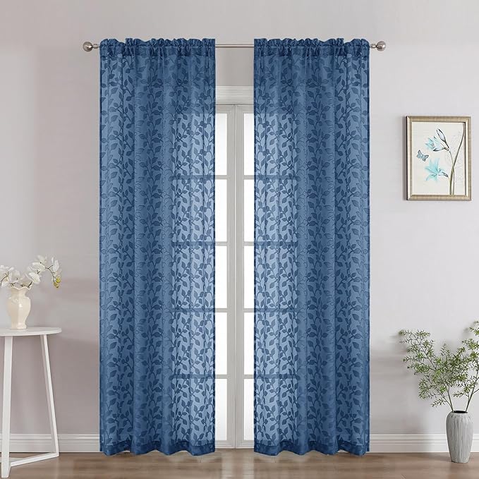 Chyhomenyc Dusty Blue Sheer Curtains 84 Inch Length 2 Panels Set, Light by Chyhomenyc