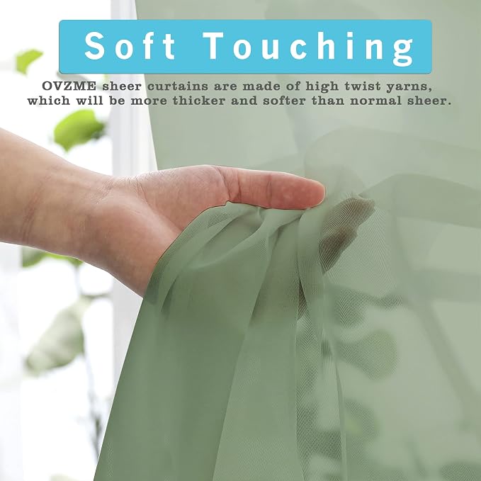 OVZME 2 Panels Sage Green Semi Sheer Valance - Image 3