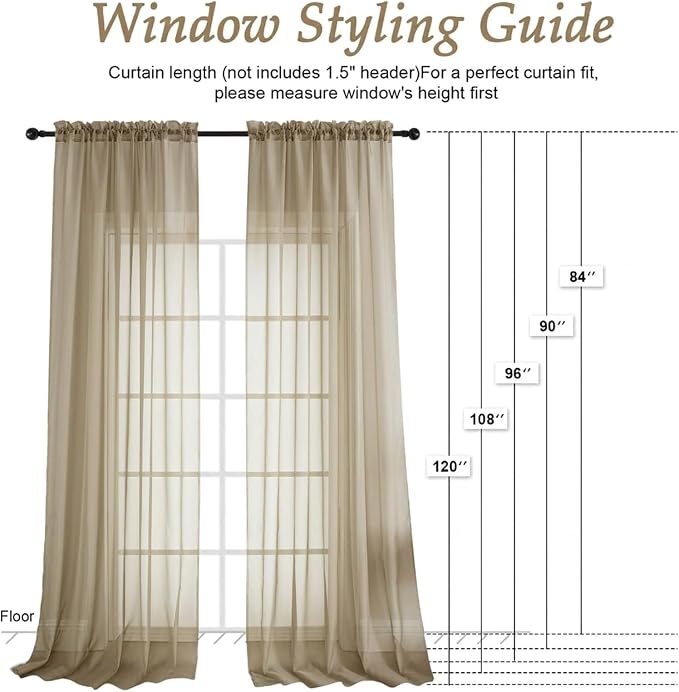 Taupe Bedroom Curtains 2 Panel Sets 96 Inch Length, 59 Inch Extra Wide Light - Image 2