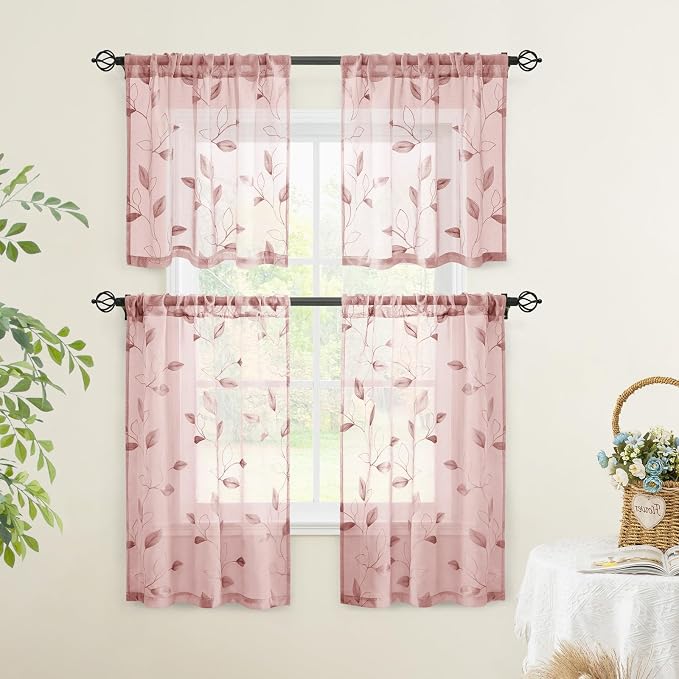 HOMEIDEAS Blush Pink Sheer Kitchen Curtains 30 X 36 Inch Length 2 Panels - Image 5