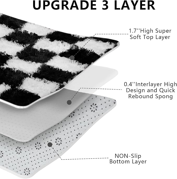 Checkered Area Rugs for Bedroom Living Room, 8x10 Black and White Fluffy Soft - Image 5