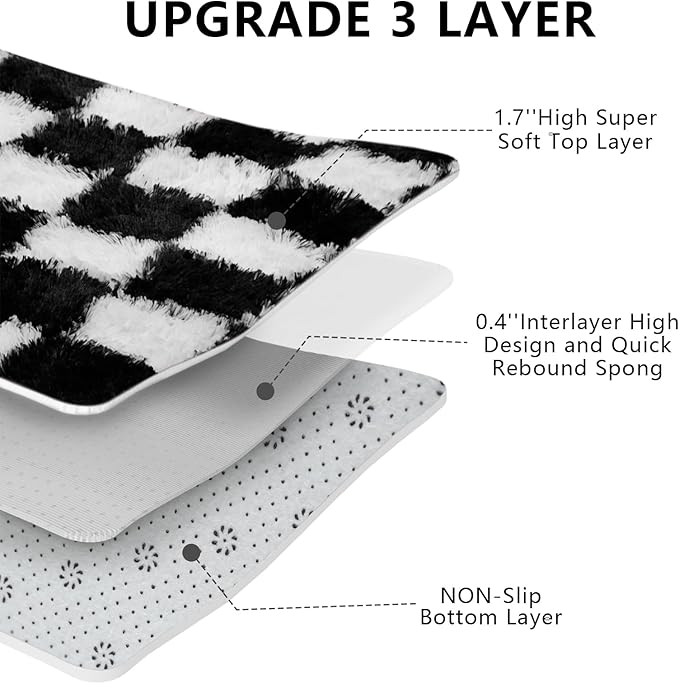Area Rugs for Bedroom Living Room, 5x8 Black and White Fluffy Soft Checkered - Image 6