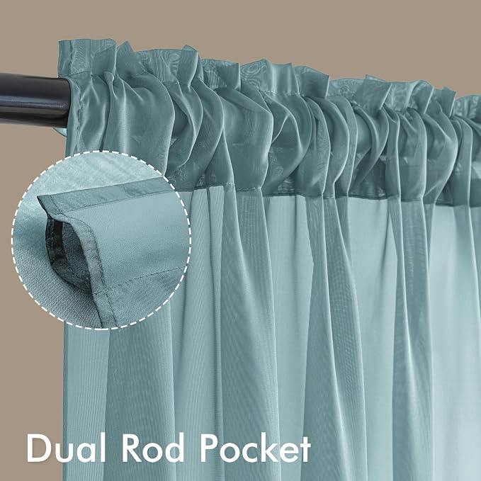 MIULEE Dusty Blue Sheer Curtains 108 Inches Long, 4 Panels Set, Light Filtering - Image 3