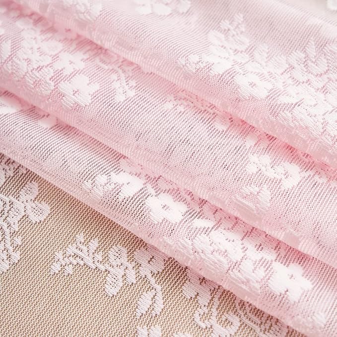 YJ YANJUN Vintage Lace Curtains 63 Inches Length- Cute Sheer Pink Curtains - Image 6