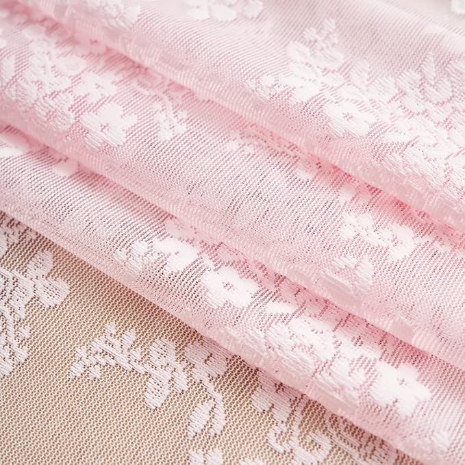 YJ YANJUN Vintage Lace Curtains 84 Inches Long- Pretty Pastel Floral Pink Sheer - Image 6