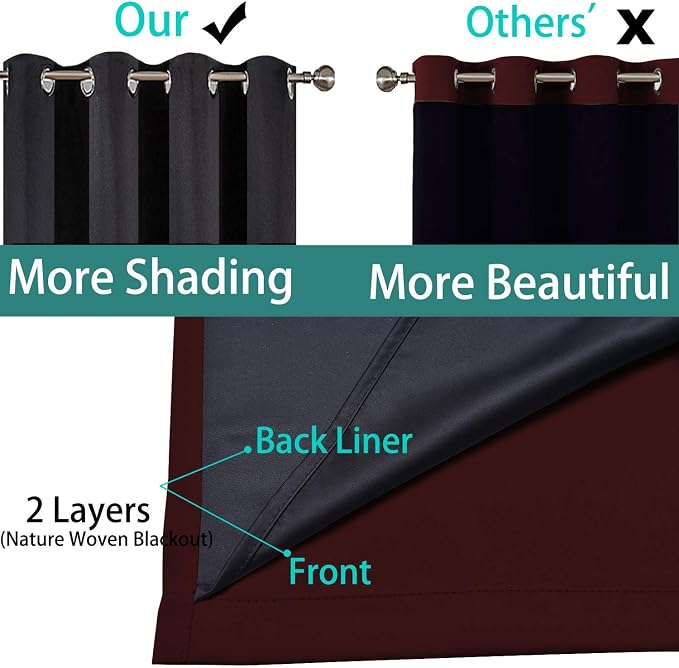 Yakamok 100% Blackout Curtains for Bedroom, Thermal Insulated 2-Layer Lined - Image 5