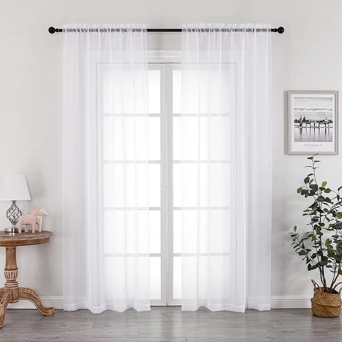 OWENIE White Sheer Curtains 72 Inches Long 2 Panels Set, Transparent Voile - Image 2