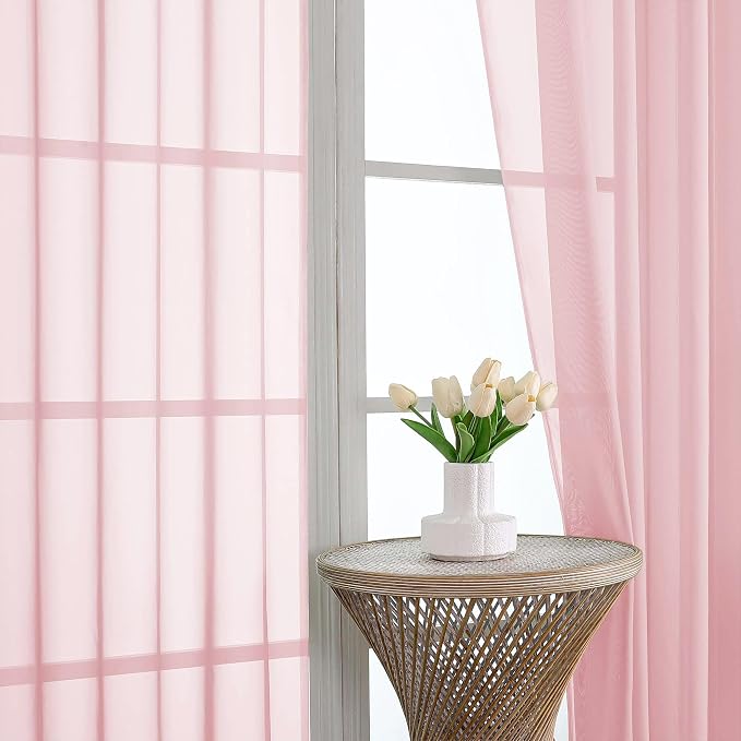 OVZME Blush Pink Sheer Curtains 72 Inches Long 2 Panels Set, Light Filtering - Image 3