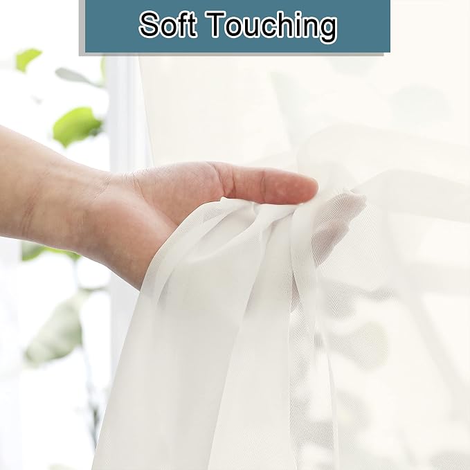 Lecloud Sheer Curtain Panels Set 96" Inches Long, Solid Voile Light Filtering - Image 8