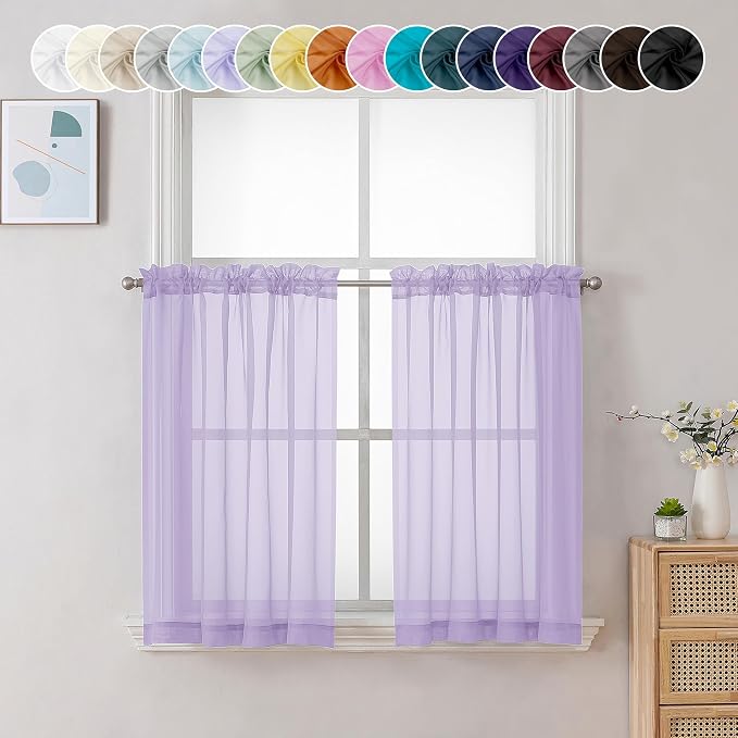 Chyhomenyc Lilac Sheer Curtains 36 inch Length 2 Panels, Light Filtering Voile by Chyhomenyc