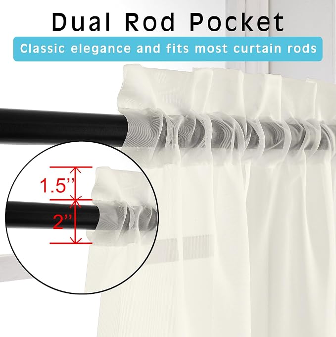 OVZME Sheer Ivory Curtains 108" Inch Length 2 Panels Set, Light Filtering Soft - Image 2