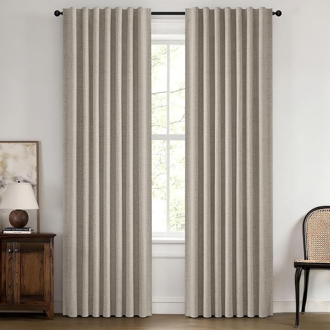 MIULEE 100% Blackout Linen Curtains 42 x 63 Inch Pebble Taupe 2 Panels | by MIULEE