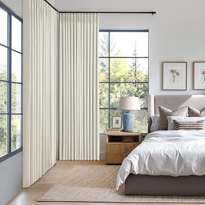 MIULEE Natural Pinch Pleated 100% Blackout Linen Curtains 40x108 Inches | Room - Image 2