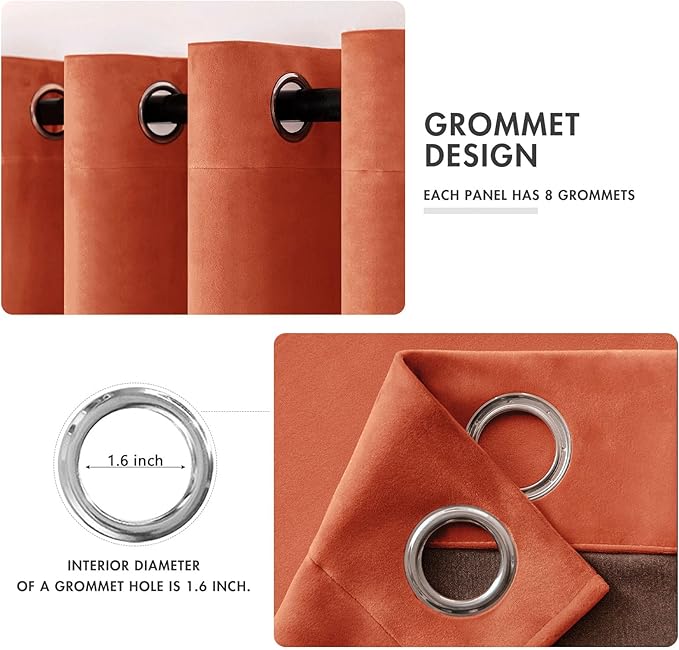 MIULEE Fall Velvet Curtains Elegant Grommet Burnt Orange Curtain Thermal - Image 2