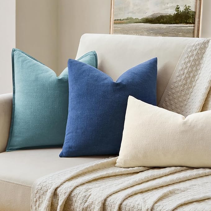 MIULEE Navy Blue Chenille Couch Lumbar Throw Pillow Covers, 12x20 | Set of 2 - Image 2