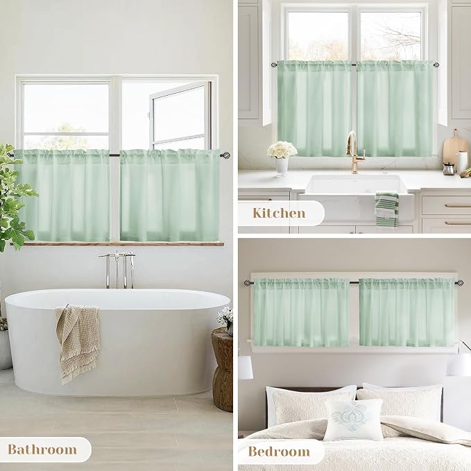 HOMEIDEAS Non-See-Through Sage Green Privacy Sheer Curtains, 30 X 36 Inches - Image 7