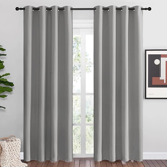 NICETOWN Silver Grey Room Darkening Curtain Panels 86" Long by NICETOWN