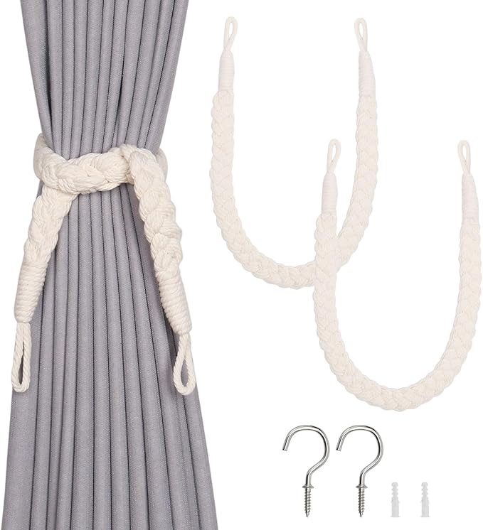 NICEEC 2 Pack Natural Cotton Rope Curtain Tiebacks Elegant Boho Style by NICEEC