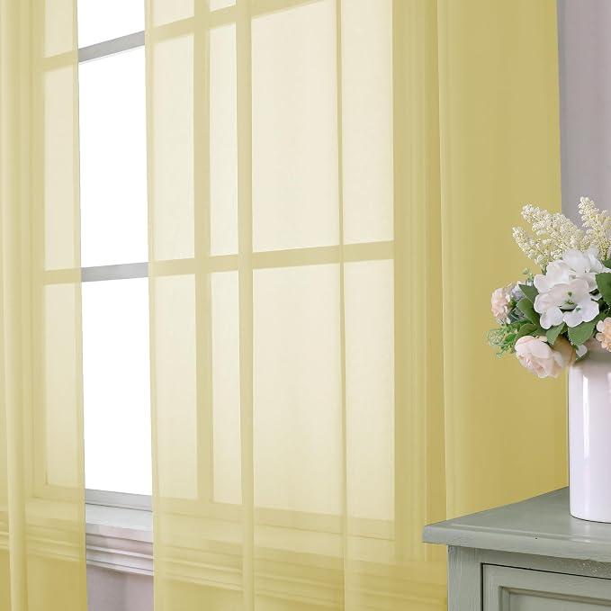 Aiyufeng Yellow Sheer Curtains 2 Panel Sets 84 Inches Long - Image 2