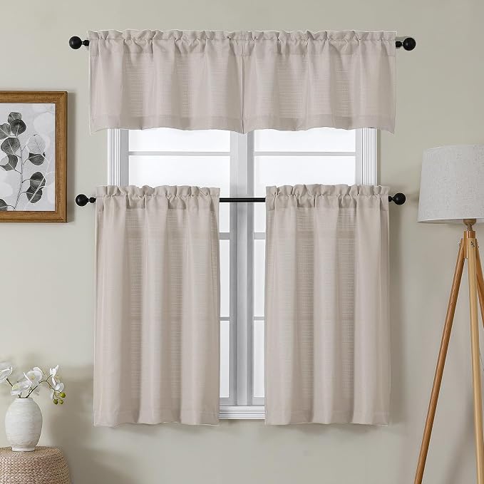 Chyhomenyc Valance for Windows, Faux Linen Slub Textured Semi Sheer Small - Image 2