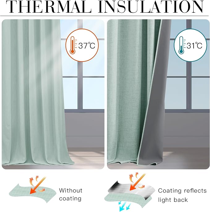 RYB HOME 100% Blackout Linen Textured Curtains 108 inches Long, Thermal - Image 4