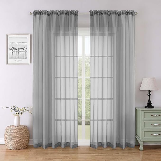 Lecloud Charcoal Grey Sheer Curtains by Lecloud