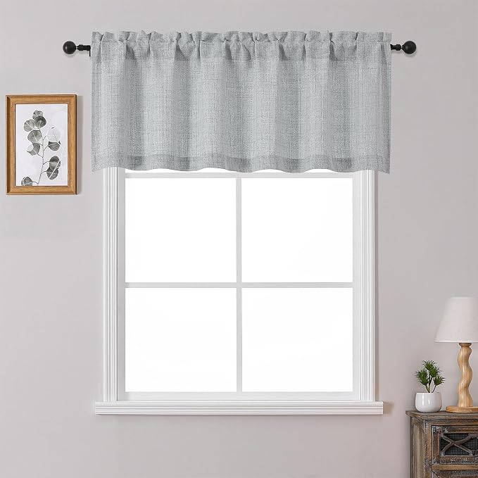 OWENIE Grey Valances for Windows 1 Pcs 20 Inch Length, Light Filtering Textured by OWENIE