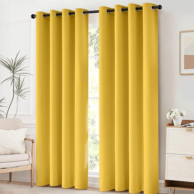 Yakamok Mustard Yellow Room Darkening Grommet Window Drapes Thermal Insulated - Image 2